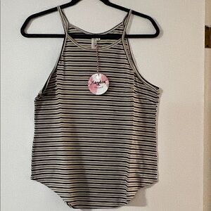 Hayden Striped Tank Top in Hunter Green  and Cream